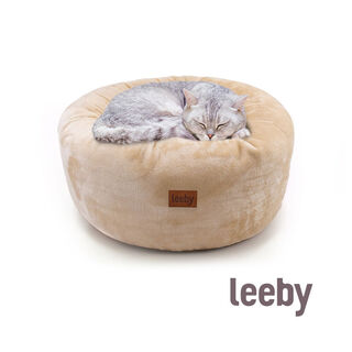 Leeby Cama Donut Premium Desenfundable de Terciopelo Blanco para gatos